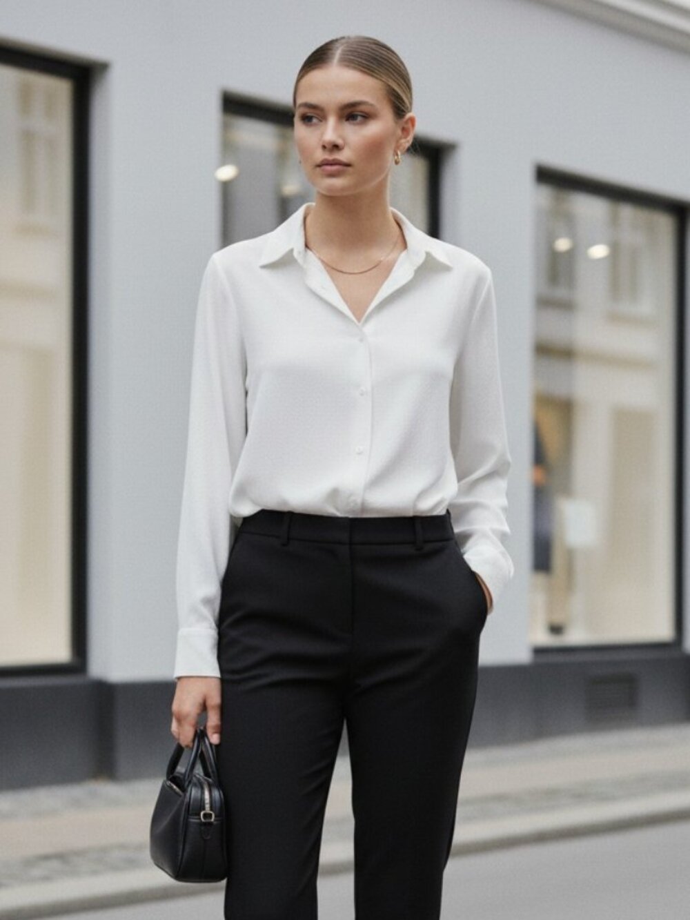 Rochelle Behrens The Signature Shirt White XS NWT No Gape Crepe Semi Sheer